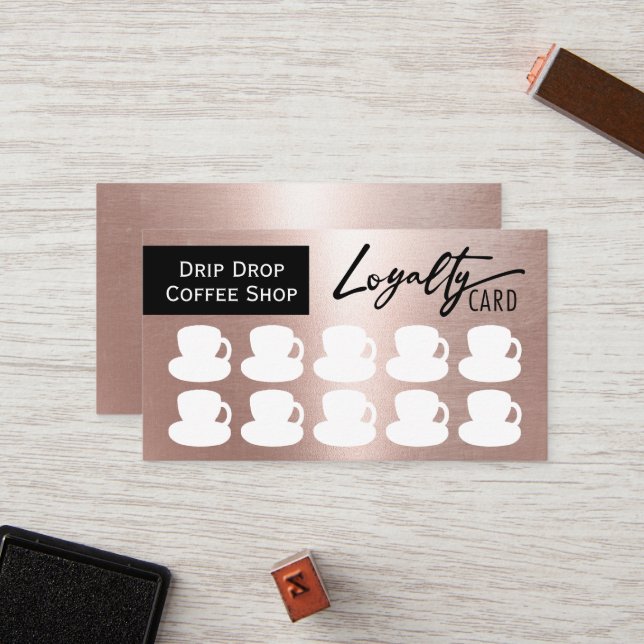 Moderne Rose Gold Coffee Shop Kaffeemassen Loyalit Treuekarte (Vorderseite/Rückseite Beispiel)