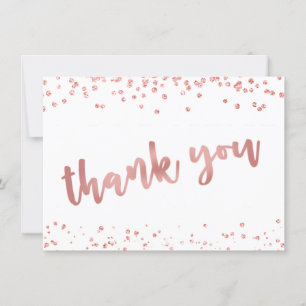 Moderne Rose Gold Confetti Pinselschrift DANKEN Dankeskarte