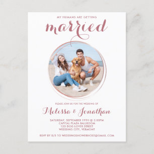 Moderne Rose Gold Custom Pet Foto Hochzeit Einladungspostkarte
