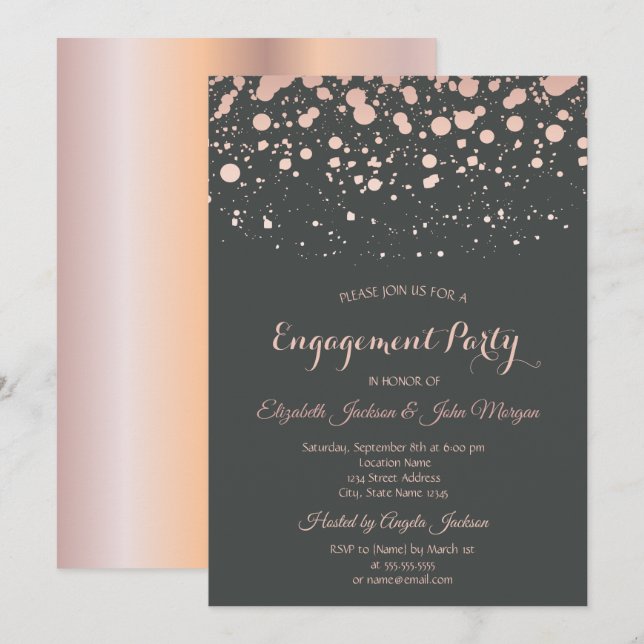 Moderne Rose Gold Dots Verlobung Einladung (Vorne/Hinten)