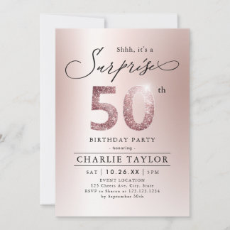 Moderne Rose Gold Erwachsene Überraschung 50. Gebu Einladung