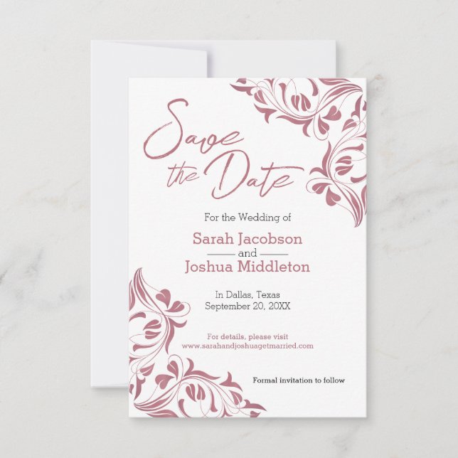 Moderne Rose Gold Floral Save the Date (Vorderseite)