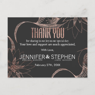 Moderne Rose Gold Floral Zeichn Vielen Dank Postca Postkarte