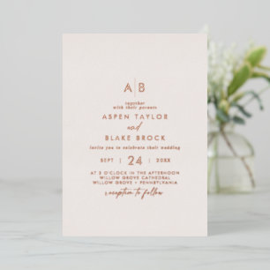 Moderne Rose Gold Foil   Blush Monogram Wedding Folieneinladung