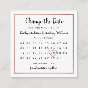Moderne Rose Gold Foil Kalender ändern Datum Begleitkarte