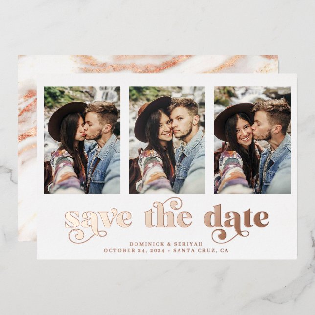 Moderne Rose Gold Foil Marmor Save the Date Folieneinladung (Vorderseite/Rückseite)