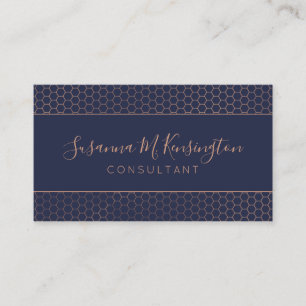 Moderne Rose Gold Foil Navy Blue Geometric Visitenkarte
