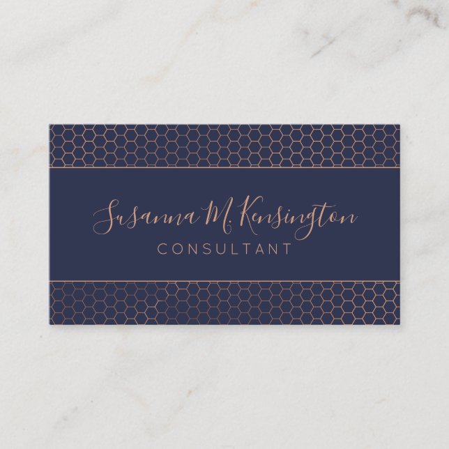 Moderne Rose Gold Foil Navy Blue Geometric Visitenkarte (Vorderseite)