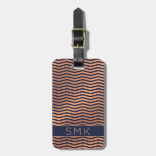 Moderne Rose Gold Foil Navy Blue Zickzack Monogram Gepäckanhänger