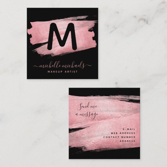 Moderne Rose Gold Foil Paint Shop Pro Salon Schwar Quadratische Visitenkarte (Vorne/Hinten)
