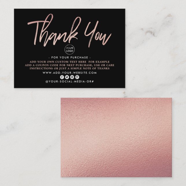 Moderne Rose Gold Foil Script Business Vielen Dank Begleitkarte (Vorne/Hinten)