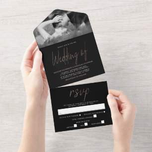 Moderne Rose Gold Foil Script Hochzeit All In One Einladung