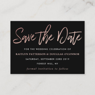 Moderne Rose Gold Foil Script Save the Date Begleitkarte