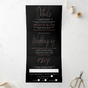 Moderne Rose Gold Foil Script Wedding Suite Dreifach Gefaltete Einladung