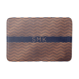 Moderne Rose Gold Foil Zickzack Navy Blue Monogram Badematte