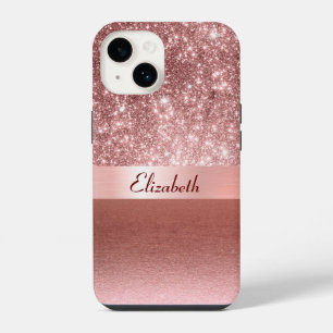 Moderne Rose Gold Folie Faux Glitter Monogramm iPhone 14 Hülle