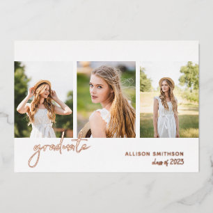 Moderne Rose Gold Foto Abschluss Folieneinladung
