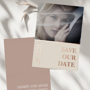 Moderne Rose Gold Foto Hochzeit speichern das Datu Folien Feiertagskarte