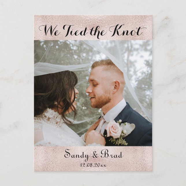 Moderne Rose Gold Foto Hochzeitsankündigung Postkarte (Vorderseite)