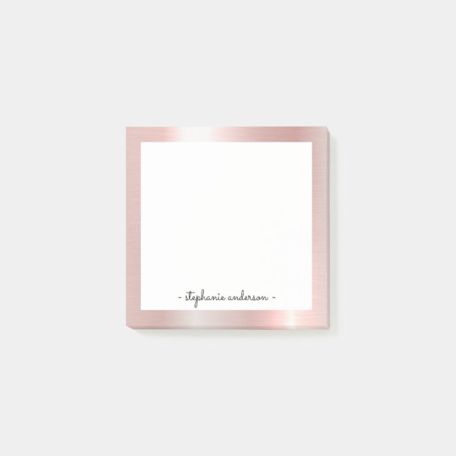 Moderne Rose Gold gebürstet Metallic Personalisier Post-it Klebezettel (Vorderseite)