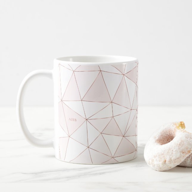 Moderne Rose Gold Geometric Abstrakt Monogram Kaffeetasse (Mit Donut)