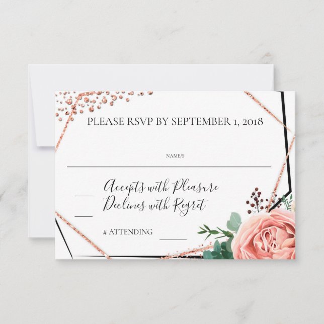 Moderne Rose Gold Geometric Wedding RSVP Einladung (Vorderseite)