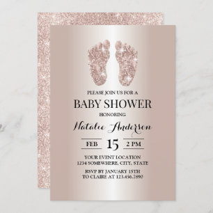 Moderne Rose Gold Glitzer Baby Feet Babydusche Einladung