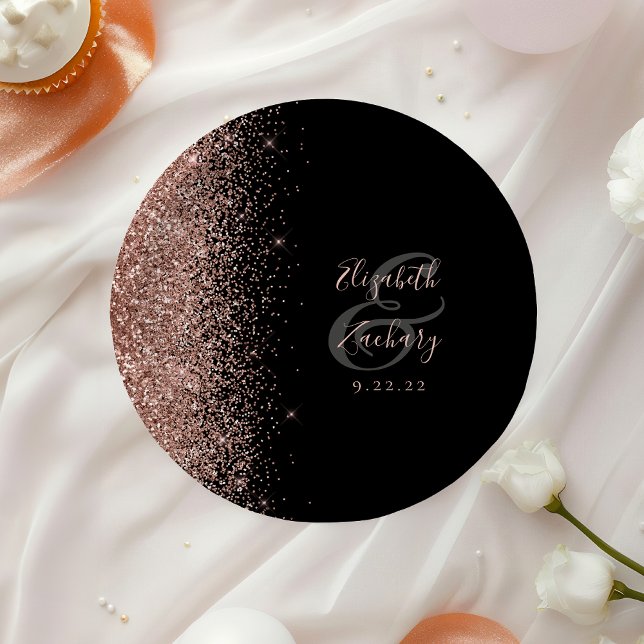 Moderne Rose Gold Glitzer Black Wedding Pappteller (Von Creator hochgeladen)