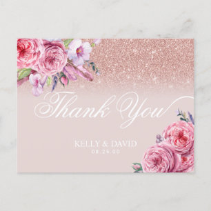 Moderne Rose Gold Glitzer Blumenhochzeit Vielen Da Postkarte