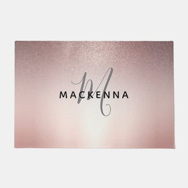 Moderne Rose Gold Glitzer Chic Girl Monogram Name  Fußmatte (Vorderseite)