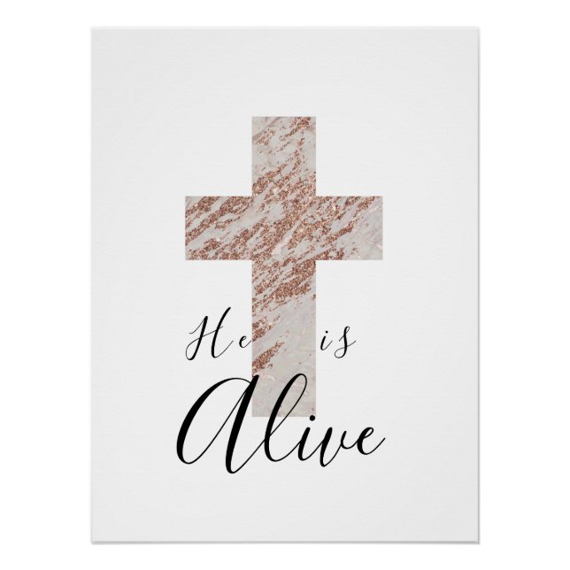 Moderne Rose Gold Glitzer Cross Oster Christlich Poster (Vorderseite)