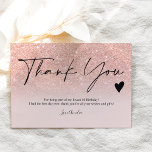 Moderne Rose Gold Glitzer Drehbuch danke Sweet 16 Postkarte<br><div class="desc">Moderne Rose Gold Glitzer ombre Farbverlauf Pastellrot Rosa Drehbuch Sweet 16 danke</div>