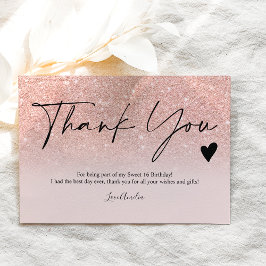 Moderne Rose Gold Glitzer Drehbuch danke Sweet 16 Postkarte