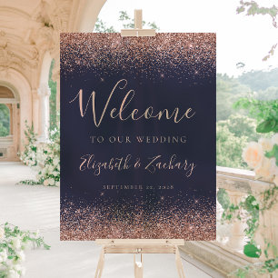 Moderne Rose Gold Glitzer Dunkelblauer Hochzeitsem Acrylschild