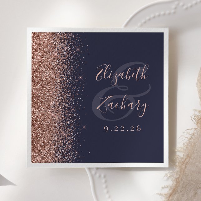 Moderne Rose Gold Glitzer Edge Dark Blue Wedding Serviette (Von Creator hochgeladen)