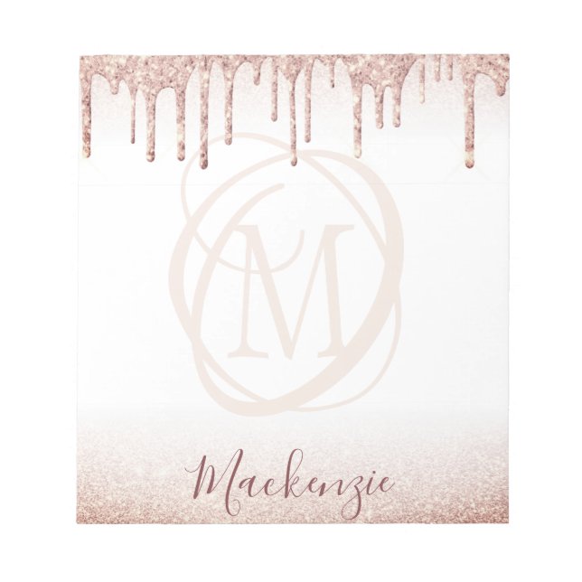 Moderne Rose Gold Glitzer Elegantes Monogramm Notizblock (Vorderseite)
