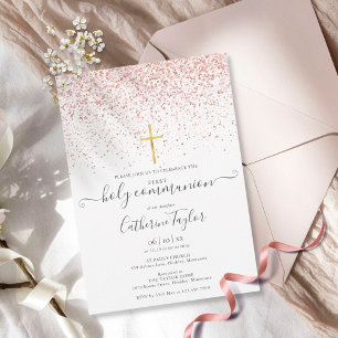 Moderne Rose Gold Glitzer Erste Heilige Kommune Einladung
