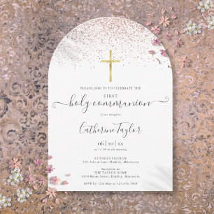 Moderne Rose Gold Glitzer Erste Heilige Kommune Einladung