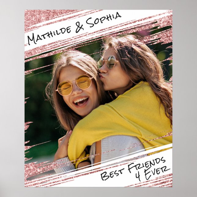 Moderne Rose Gold Glitzer & Foto BBF Bester Freund Poster (Vorne)