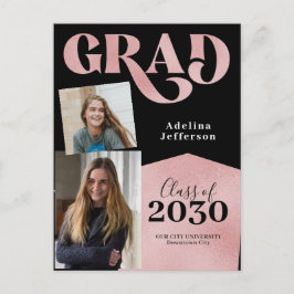 Moderne Rose Gold Glitzer Foto Collage Abschluss Ankündigungspostkarte