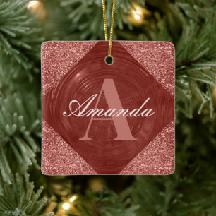 Moderne Rose Gold Glitzer Girl Monogram Keramikornament