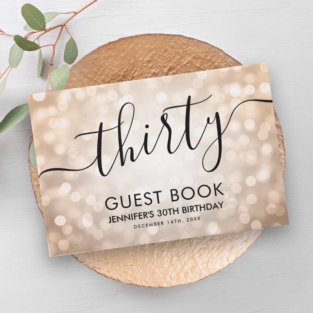 Moderne Rose Gold Glitzer Lights 30. Geburtstag Gästebuch (Modern Rose Gold Glitter Lights 30th Birthday Guest Book)