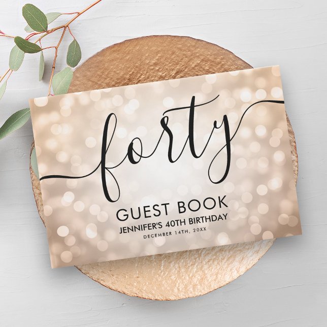 Moderne Rose Gold Glitzer Lights 40. Geburtstag Gästebuch (Modern Rose Gold Glitter Lights 40th Birthday Guest Book)