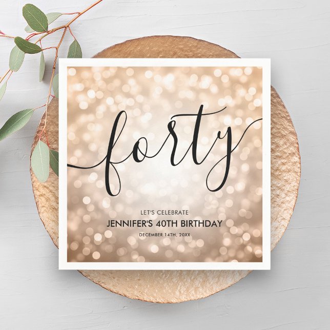 Moderne Rose Gold Glitzer Lights 40. Geburtstag Serviette (Modern Rose Gold Glitter Lights 40th Birthday Napkins)