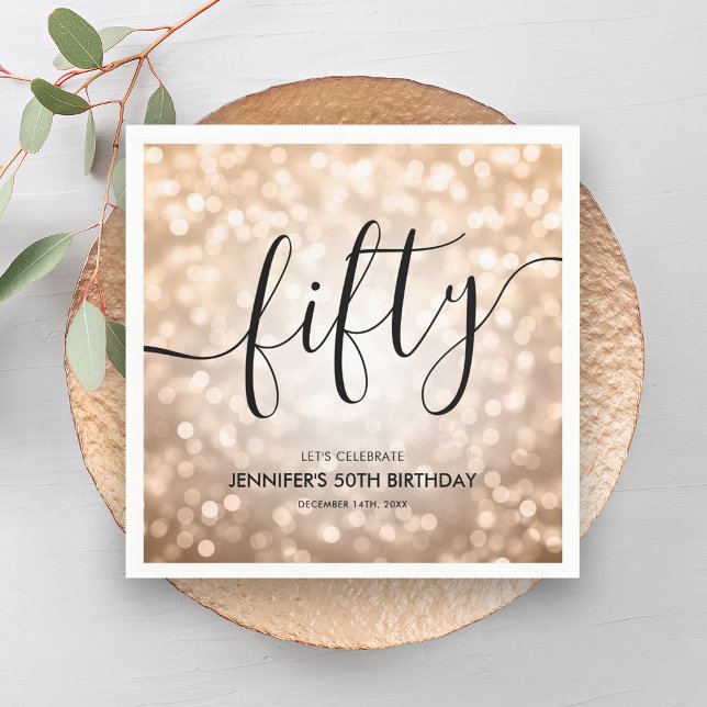 Moderne Rose Gold Glitzer Lights 50. Geburtstag Serviette (Modern Rose Gold Glitter Lights 50th Birthday Napkins)