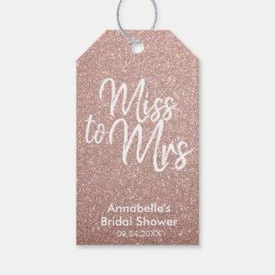 Moderne Rose Gold Glitzer Miss an Mrs. Brautparty Geschenkanhänger