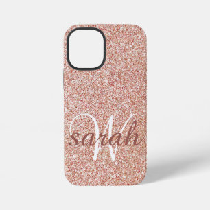 Moderne Rose Gold Glitzer mit Monogramm iPhone 12 Mini Hülle