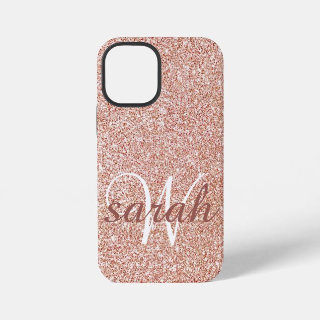Moderne Rose Gold Glitzer mit Monogramm iPhone Hülle (Rückseite)