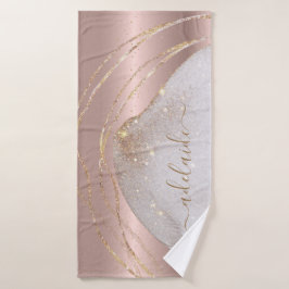 Moderne Rose Gold Glitzer Monogram Chic Script Nam Badhandtuch Set