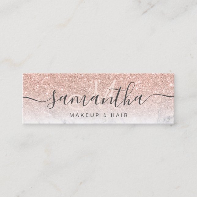Moderne Rose Gold Glitzer Ober Marmor Make-up Haar Mini Visitenkarte (Vorderseite)